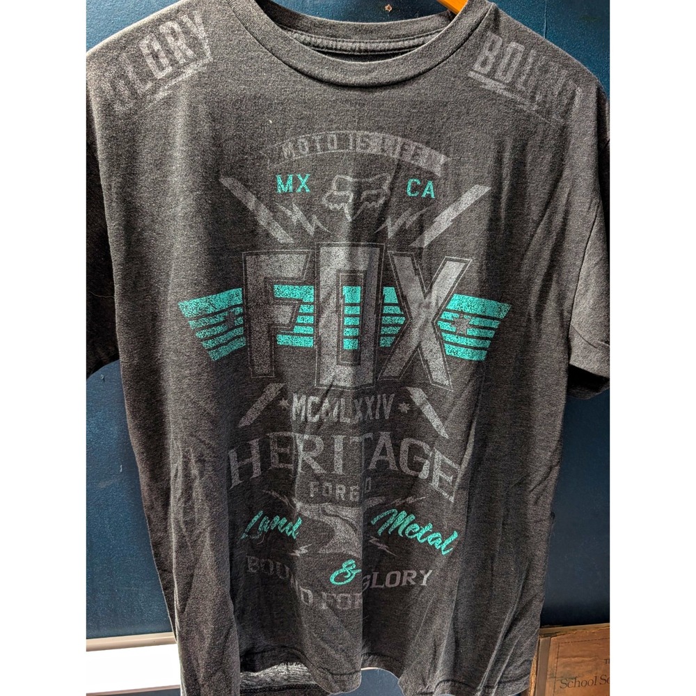 Fox Heritage Double-Sided Graphic Print Crew Neck T-Shirt Gray Men's M